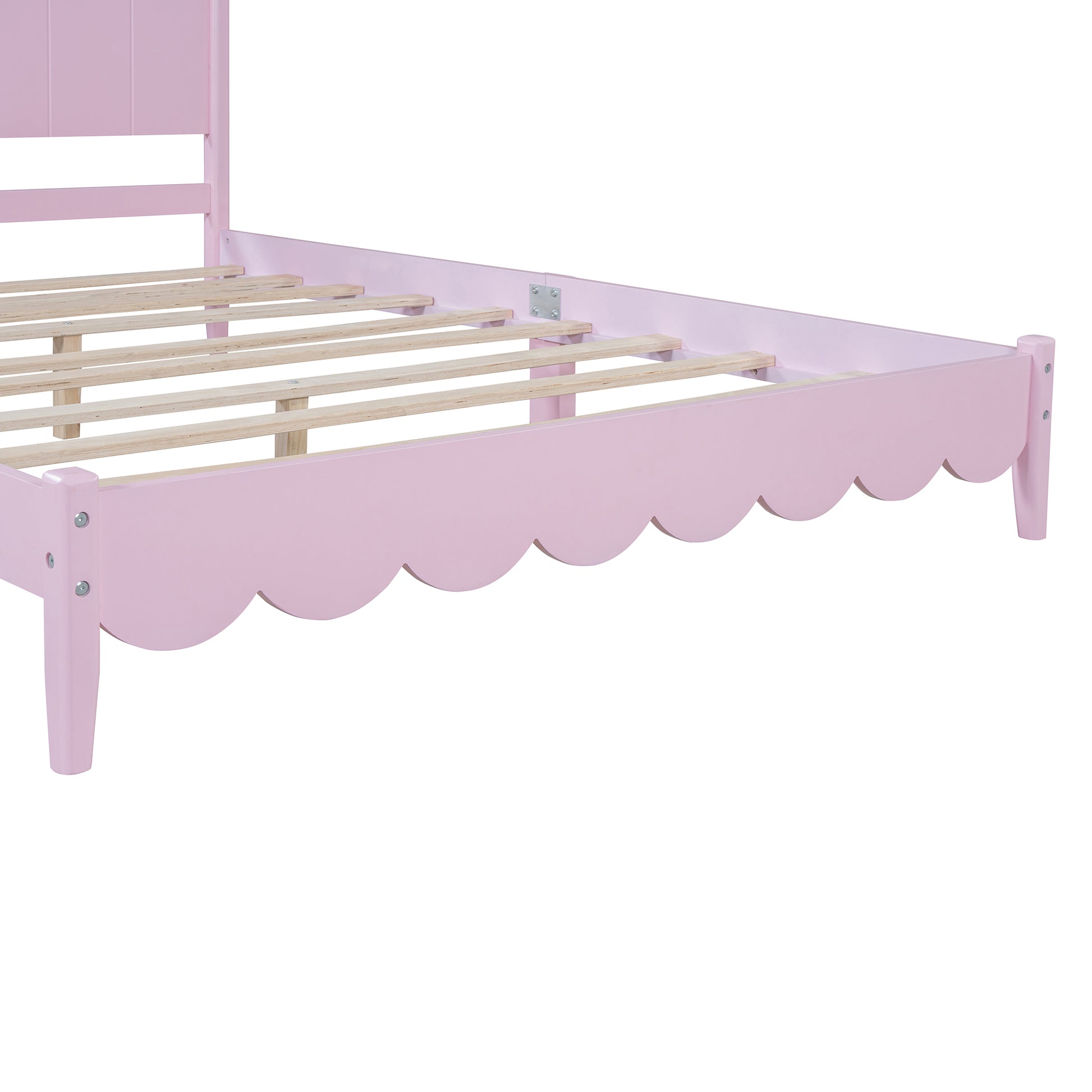 Queen Size Wood Platform Bed Frame, Retro Style Bed With Rectangular Headboard,No Need Box Spring,Pink Queen Pink Wood