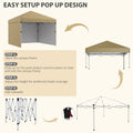 Outsunny 10' X 10' Pop Up Canopy Tent With 3 Sidewalls, Leg Weight Bags And Carry Bag, Height Adjustable, Instant Party Tent Event Shelter Gazebo For Garden, Patio, Beige Beige Steel