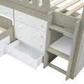 L Shaped Space Saving Twin Loft And Twin Platform Bed With 7 Drawers And Full Guardrails White Light Brown Twin Brown White Solid Wood