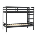 Modern Simple Solid Wood Twin Over Twin Bunk Bed, Black Black Pine Pine