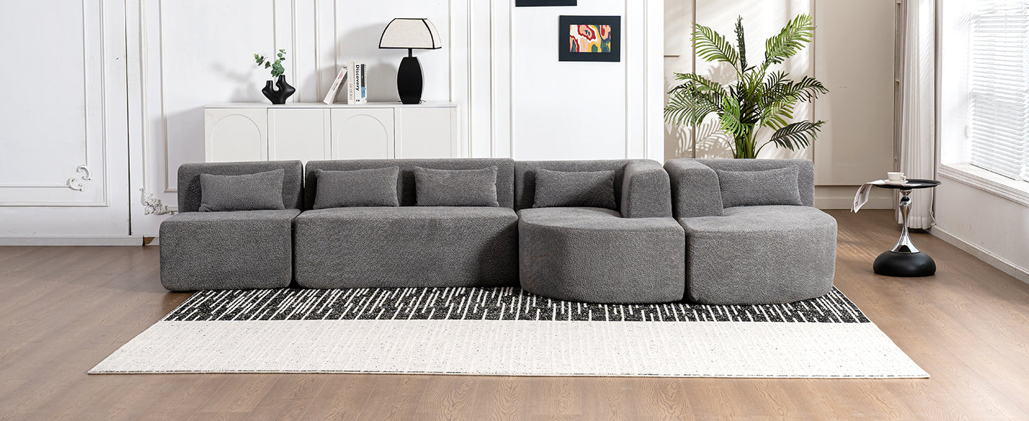 143.7" Upholstered Sofa Free Combined Sofa Couch With Two Chaise Lounge And Five Back Pillows For Living Room, Light Gray Light Gray Foam Polyester 5 Seat