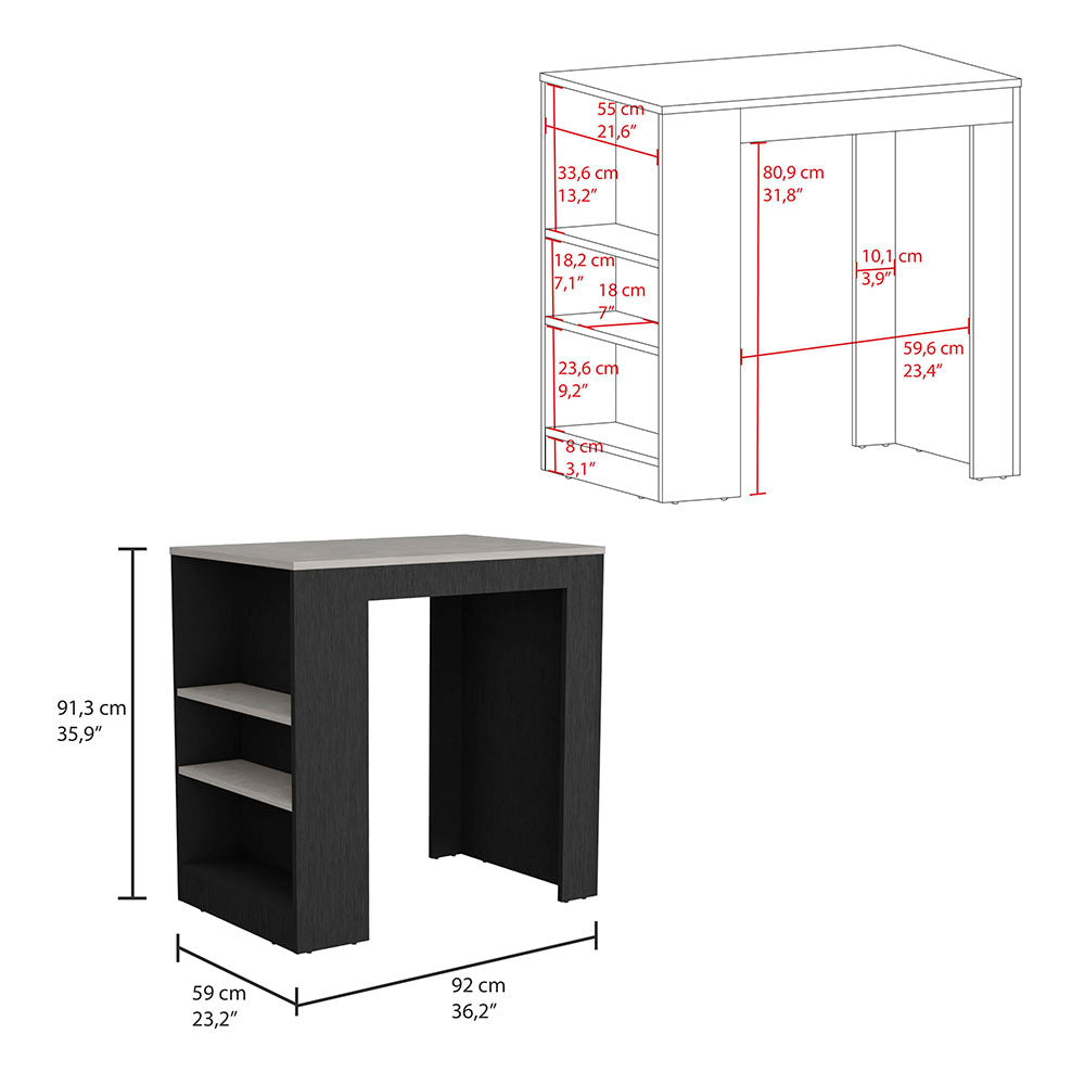 Portree Kitchen Island With 3 Side Shelves Multicolor Kitchen Modern Rectangular Stationary Kitchen Islands Particle Board Engineered Wood Medium 40 55In