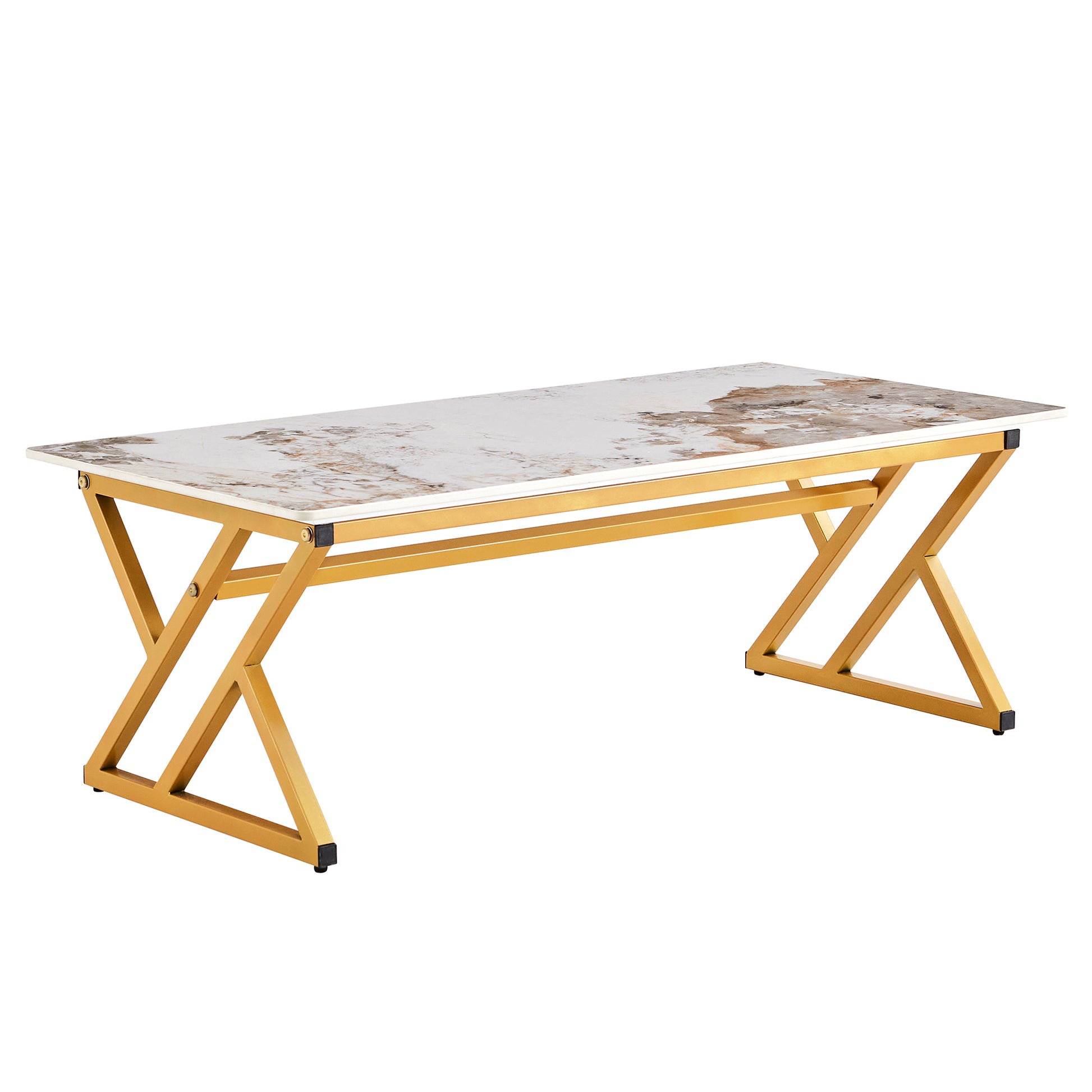 A Modern Minimalist Style Marble Patterned Coffee Table With Golden Metal Legs. Computer Desk. Game Table. Tea Table. Ct Xx Gold Sintered Stone