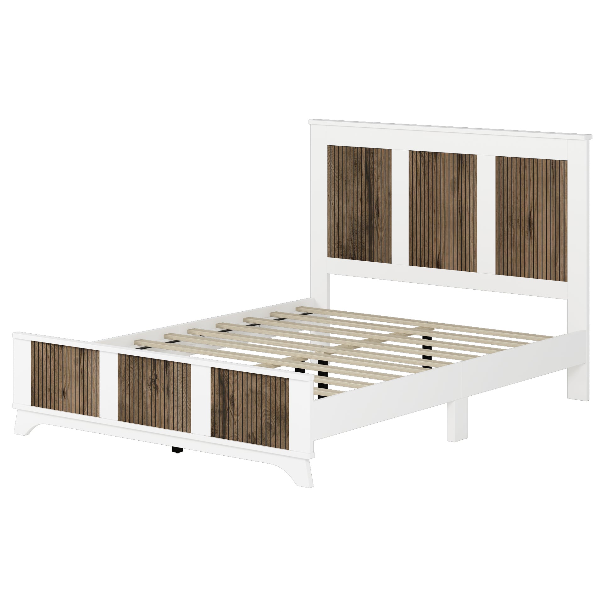 4 Pieces Bedroom Sets, Queen Size Farmhouse Platform Bed With Wooden Strip Decoration, Storage Nightstand And Dresser With Metal Handle, White Queen White 4 Piece Set Particle Board