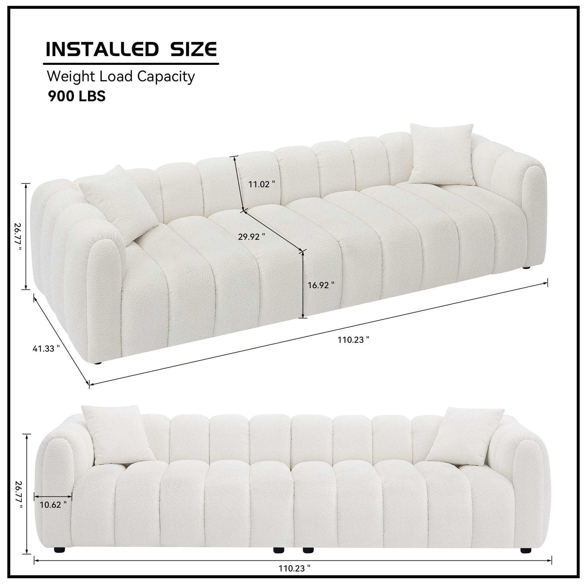 110.23 Inch Oversized Modern Design Sofa,Upholstery Tufted Cloud 41.33''Oversized Deep Seat Sofa,Teddy Fabric Boucle 4 Seats Couch With Solid Wood For Living Room, Office, Bedroom,Apartment Beige Wood Fabric 4 Seat