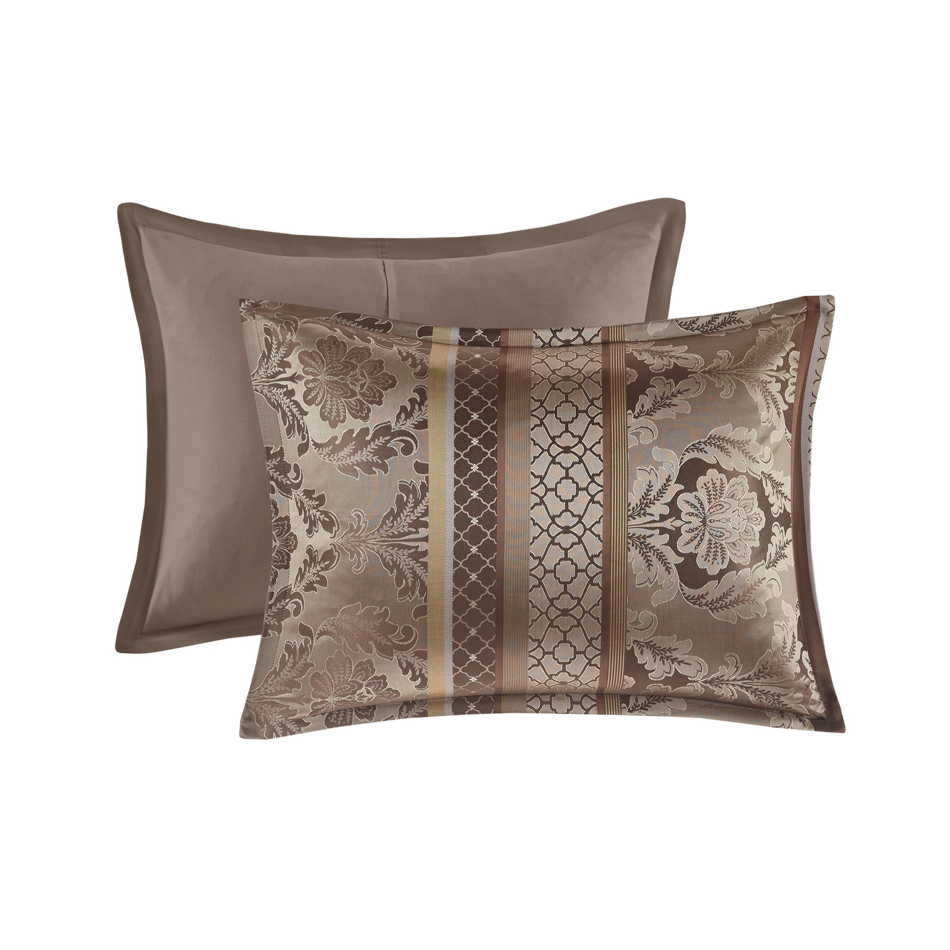 7 Piece Jacquard Comforter Set Brown Gold Queen Queen Brown Gold Polyester
