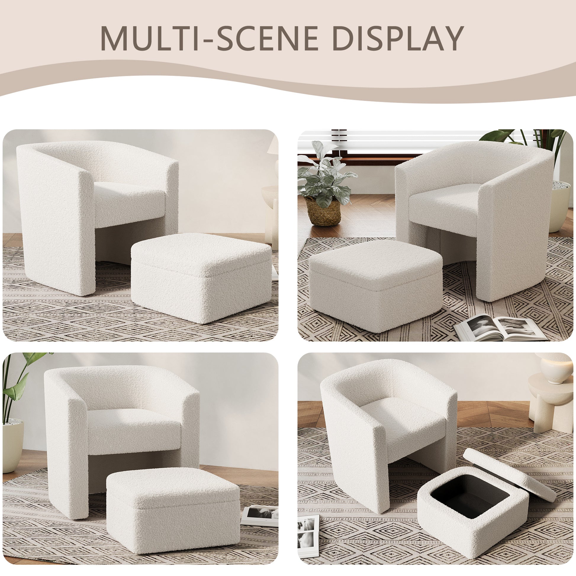 Accent Chair White Sofa Chair One Set, Modern Living Room Side Chair, Single Sofa Chair, Footstool With Storage, Suitable For Bedroom Office Reading Space, Study Cream White Cream White Foam Velvet