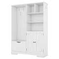 Multi Functional Hall Tree With Storage Shelves Drawers And Cabinet, Elegant Hallway Shoe Cabinet With Bench, Modern Coat Rack With Hooks For Hallway Entryways, White Soft White Particle Board Mdf