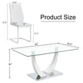 Table And Chair Set.Modern Dining Table,Tempered Glass Tabletop And Silver Colored Leg.Paired With 6 Soft And Comfortable High Quality White Pu Dining Chairs With Silver Legs. Silver,White Seats 6