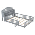 Full Size Floor Beds With Bookcases And Blackboards, Versatile Platform Beds With Guard Rails, Solid Wood Floor Beds With Storage Headboards, Floor Beds For Kids And Teens Grey Full Grey Plywood