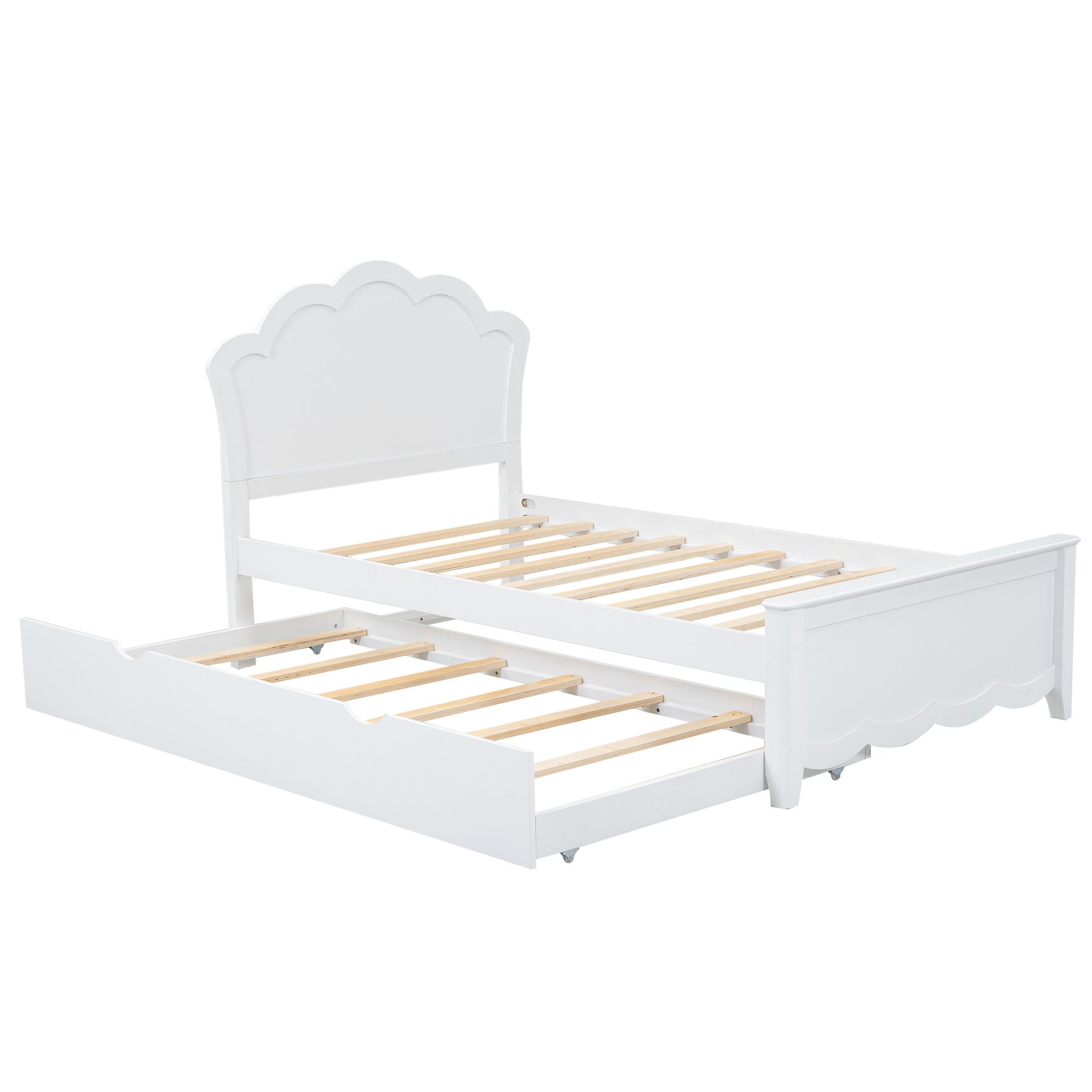 Twin Size Wood Platform Bed With Headboard And Twin Size Trundle, White Box Spring Not Required Twin White Wood Bed Frame Solid Wood Mdf