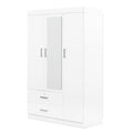 3 Door Mirror Wardrobe With Shelves, White White Plywood