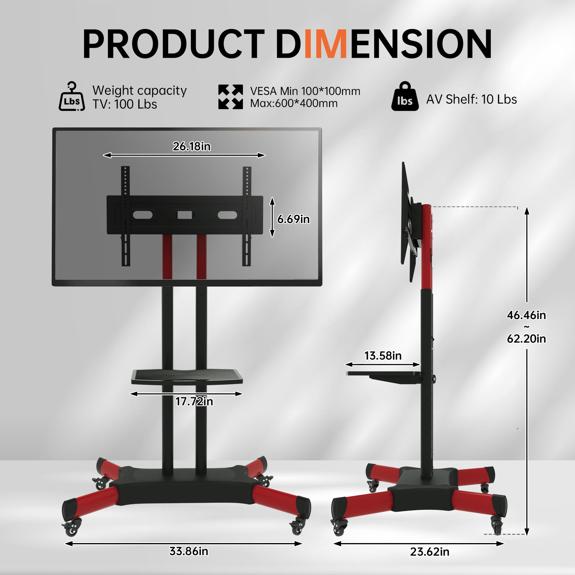 Fanco Universal Swivel Tv Stand For 32 80 Inch Tvs, Height Adjustable Table Top Tv Stand Mount With Tilt, Max Vesa 600X400Mm Red Red Primary Living Space 70 79 Inches Iron