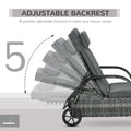 Outsunny Wicker Outdoor Chaise Lounge, 5 Level Adjustable Backrest Pe Rattan Pool Lounge Chair With Wheels, Cushion & Headrest, Mixed Gray And Charcoal Gray Gray Rattan Metal