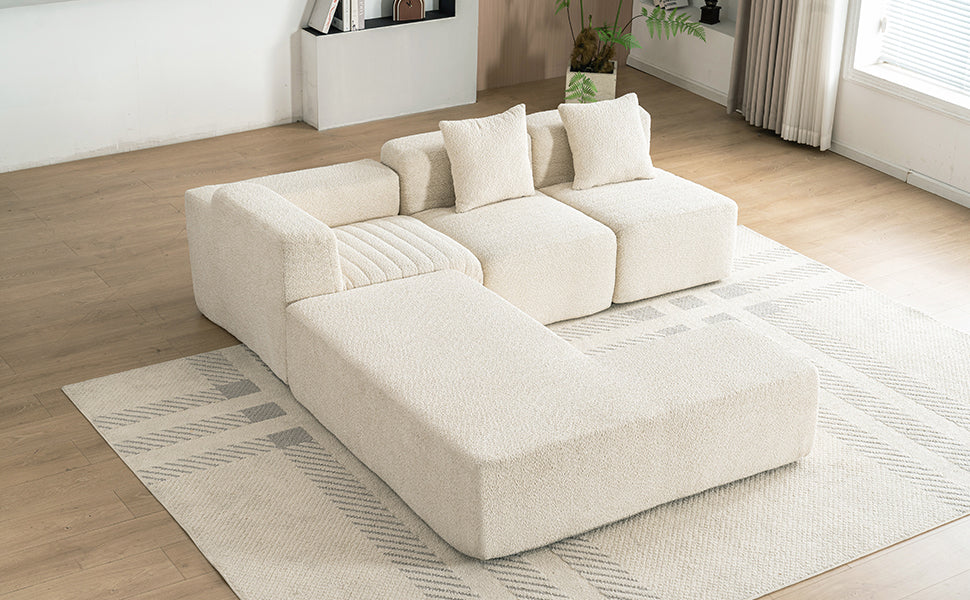 116.5" Sectional Sofa Full Compressed Sofa Couch Free Combined Sofa For Living Room, Beige Beige Foam Polyester 4 Seat