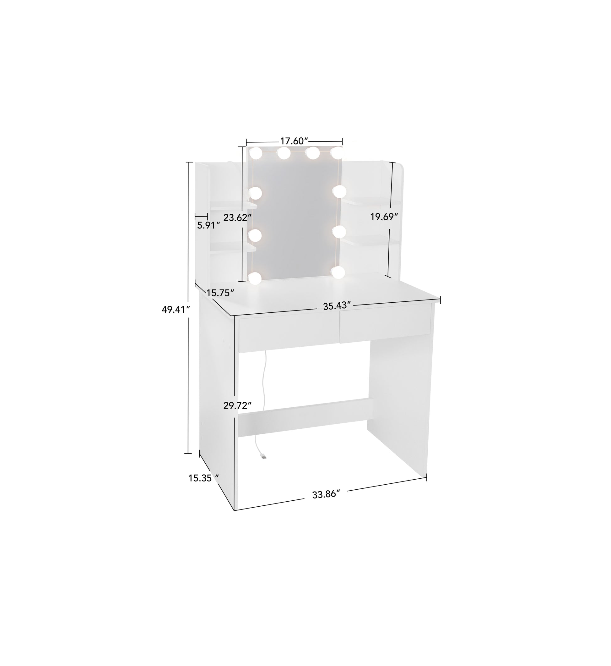 Makeup Vanity Desk With Led Lighted Mirror ,Dressing Table Set With 2 Large Drawers 10 Led Light ,White Color White Primary Living Space Modern Particle Board