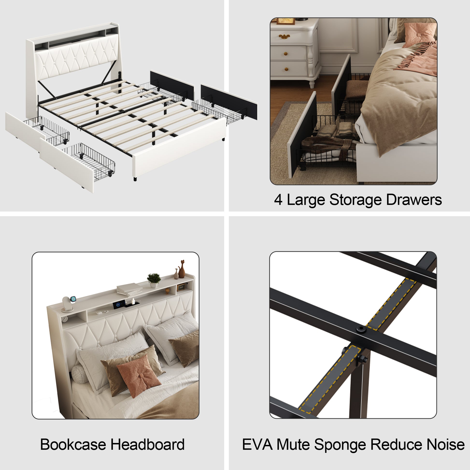 Full Size Bed Frame With Ergonomic Headboard, Full Platform Bed Frame With Outlets & Charger, Full Bed Frame With Storage Shelf, Bed Frame Full Size, Noise Free, No Box Spring Needed Box Spring Not