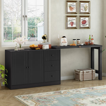 Innovative Sideboard That Effortlessly Converts Into A Dining Table And Adjustable Pull Out Top For Flexible Use,Suitable For Study,Entrance And Living Room Black Primary Living Space American