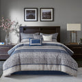 7 Piece Jacquard Comforter Set Navy Queen Queen Navy Polyester