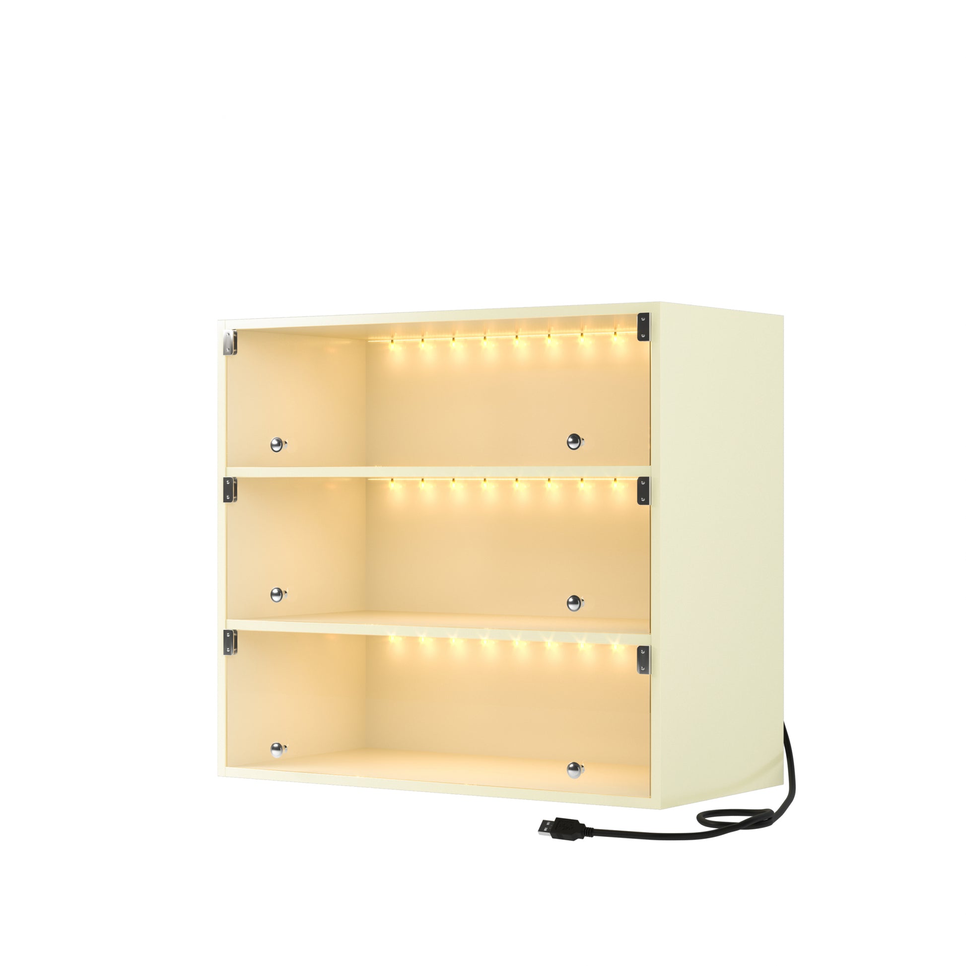 Off White Led Light Shoe Box Three Layers With Glass Doors Freestanding 3 4 Shelves Off White Study Built In Lighting American Design,American Traditional,Antique Wood Glass