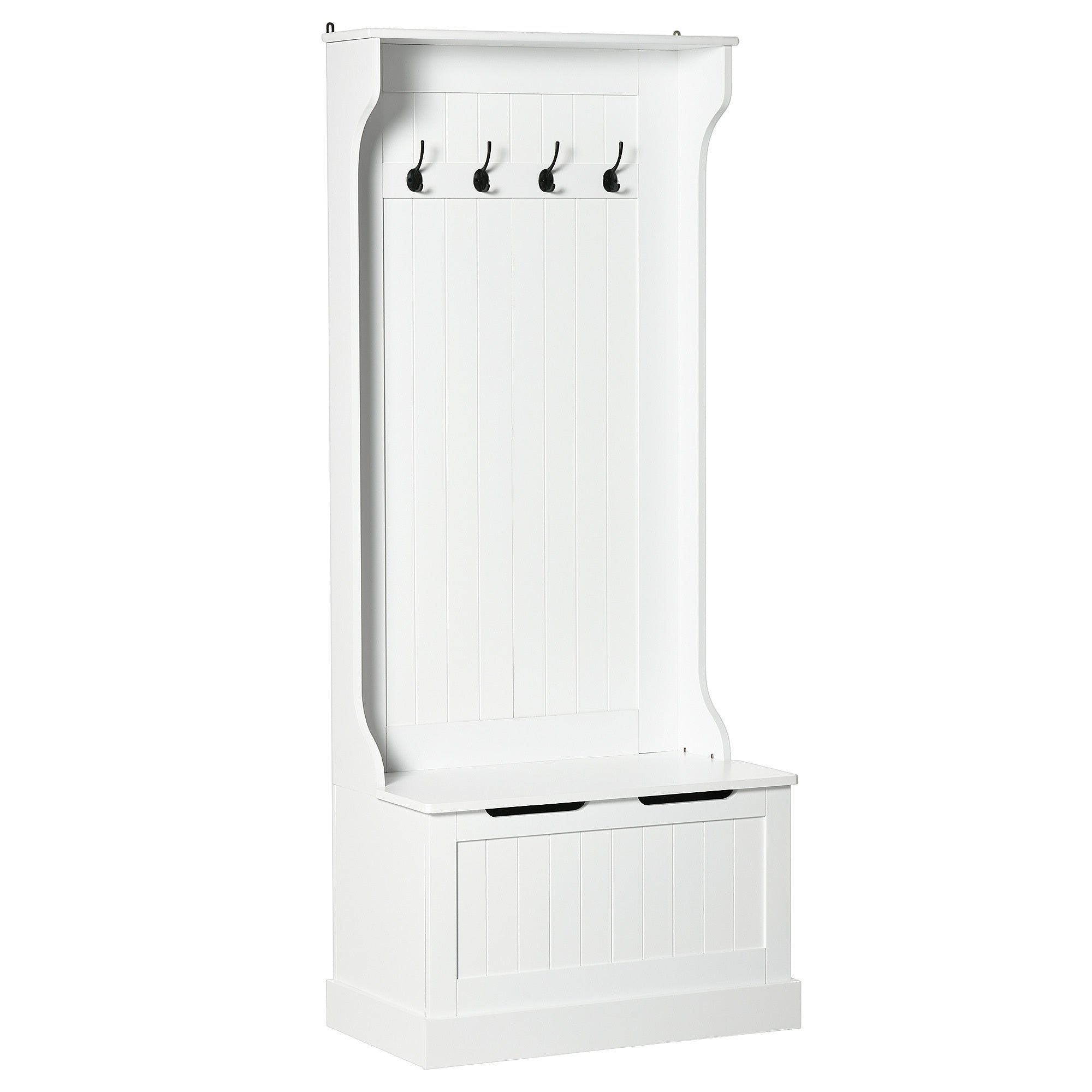 Homcom Hall Tree With Coat Rack, Storage And Sitting Bench, White White Mdf