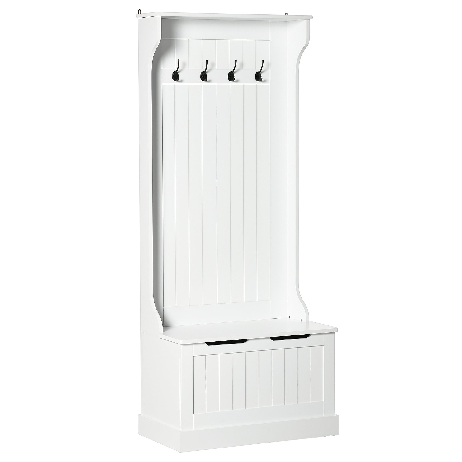 Homcom Hall Tree With Coat Rack, Storage And Sitting Bench, White White Mdf