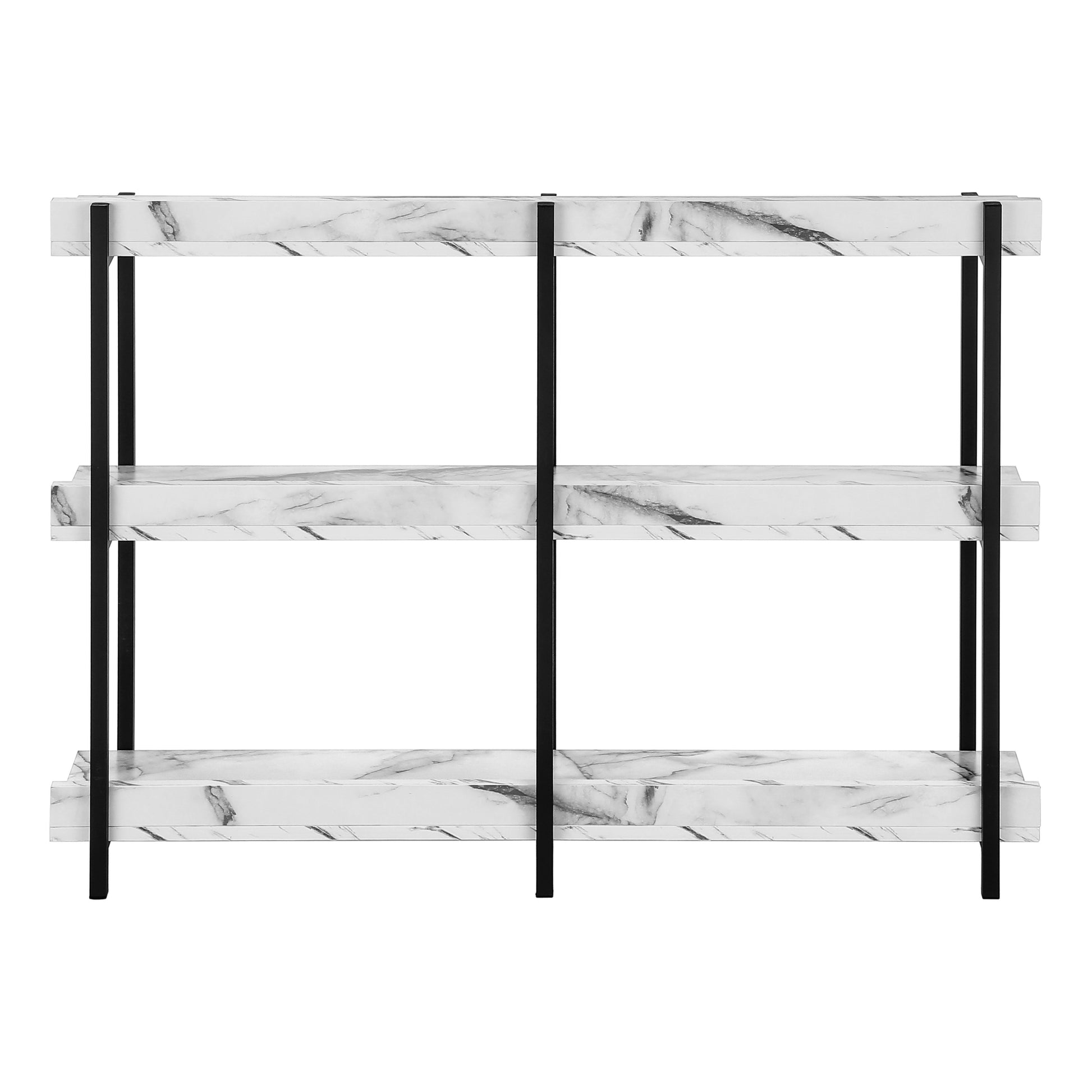 Accent Table, Console, Entryway, Narrow, Sofa, Living Room, Bedroom, White Marble Look Laminate, Black Metal, Contemporary, Modern White Particle Board