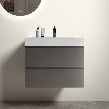 Alice 30" Gray Bathroom Vanity With Sink, Large Storage Wall Mounted Floating Bathroom Vanity For Modern Bathroom, One Piece White Sink Basin Without Drain And Faucet, Pre Assembled Gray Bathroom Modern Particle Board