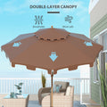 Outsunny 9' Patio Umbrella With Push Button Tilt And Crank, Double Top Ruffled Outdoor Market Table Umbrella With 8 Ribs, For Garden, Deck, Pool, Brown Brown Polyester