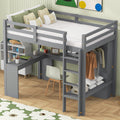 Twin Size Loft Bed With L Shaped Desk, Wardrobe And Storage Shelves, Grey Expected Arrival Time: 8.31 Box Spring Not Required Twin Grey Wood Bedroom Solid Wood Mdf