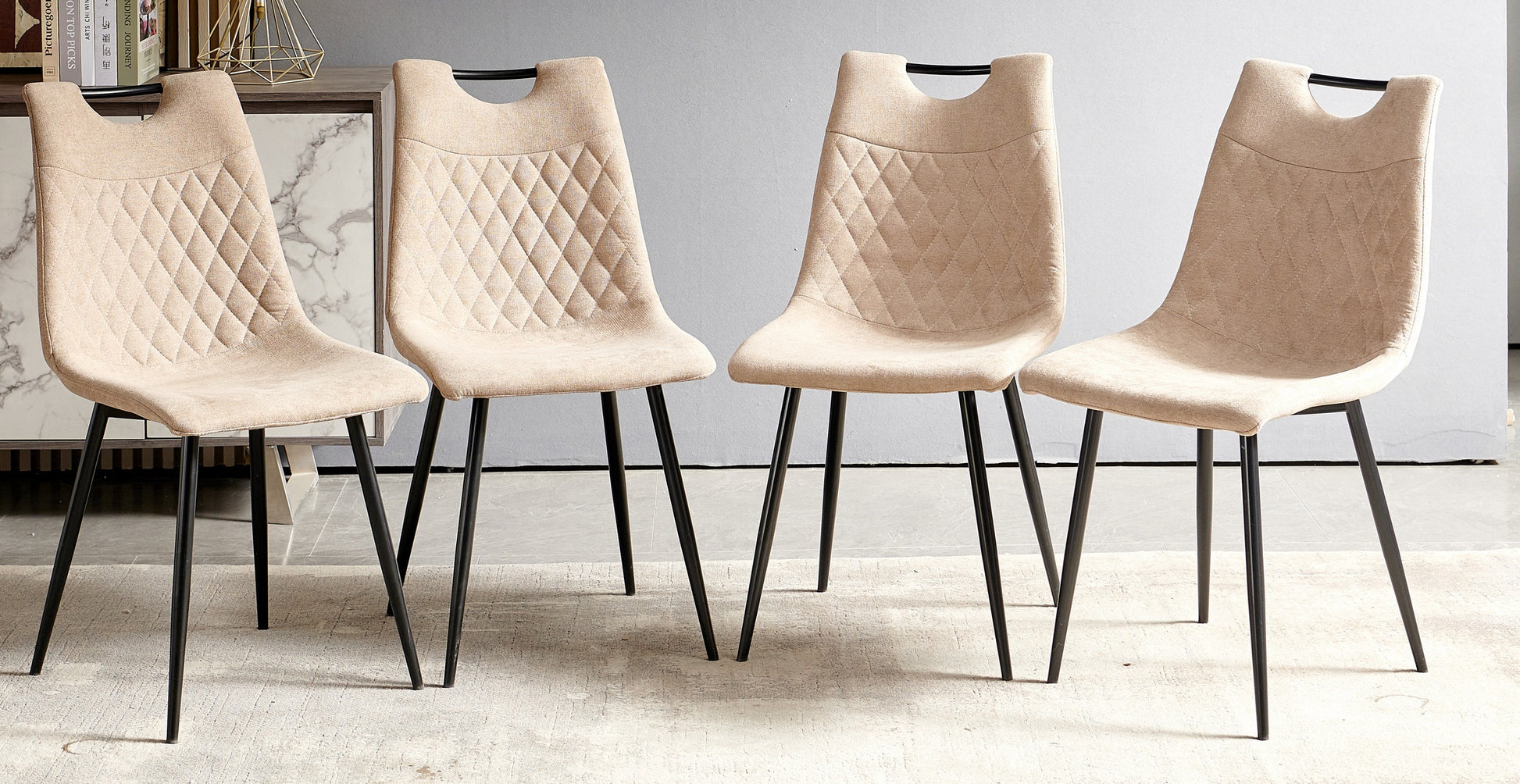 Black Leg And Beige Seat Chair,Set Of 4,Dining Chair,Coffee Chair Beige Metal