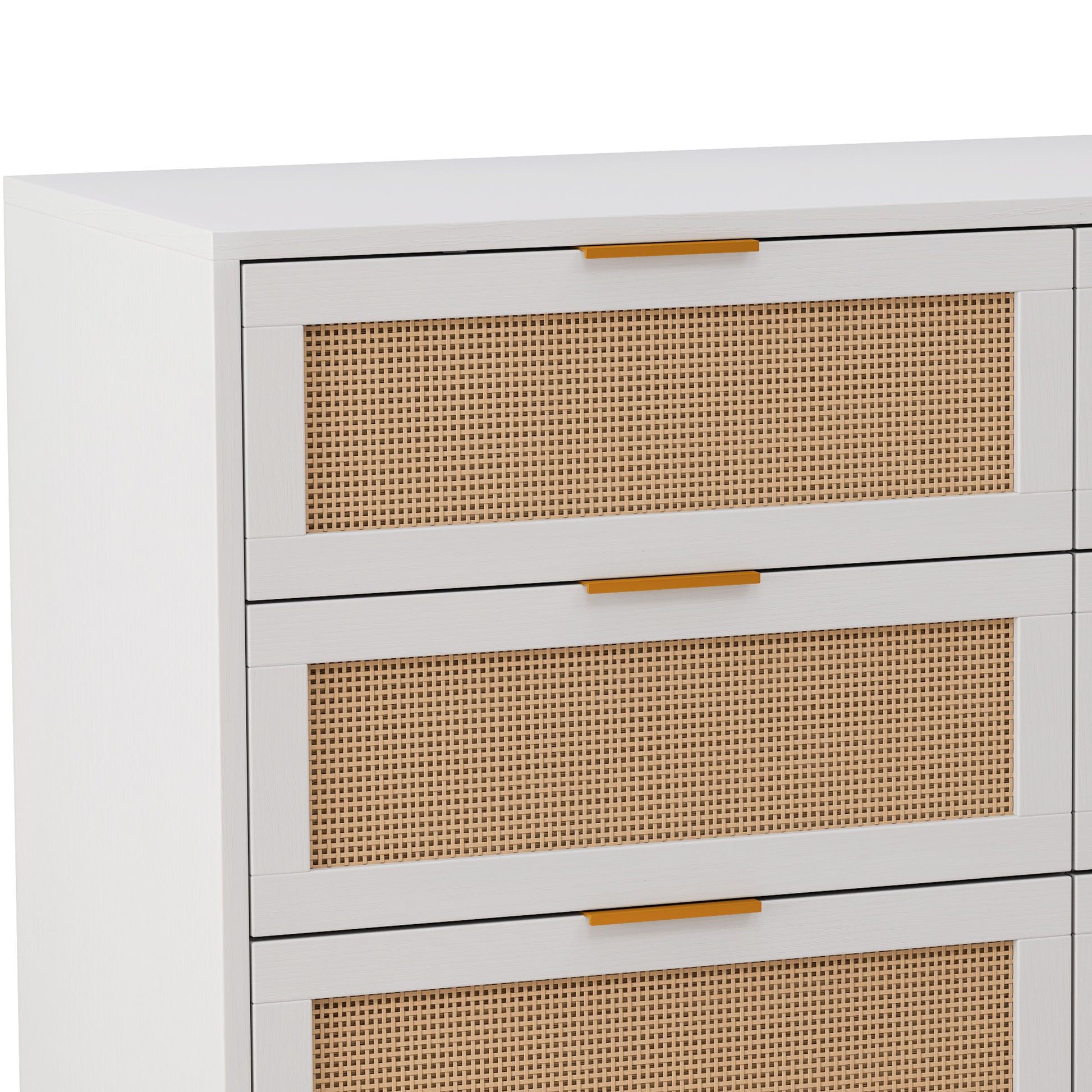 43.31"6 Drawers Rattan Storage Cabinet Rattan Drawer,For Bedroom,Living Room,White White Particle Board