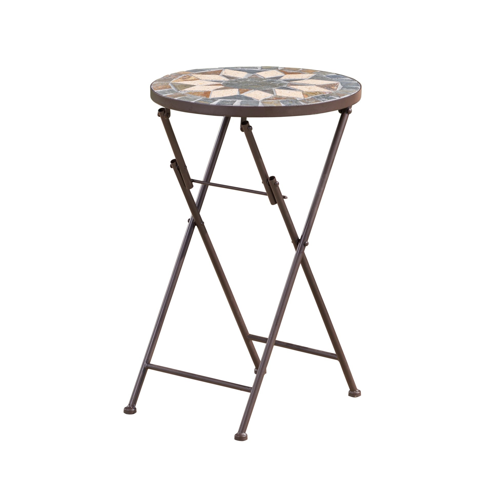 Silvester End Table Beige Black Ceramic Tile Iron