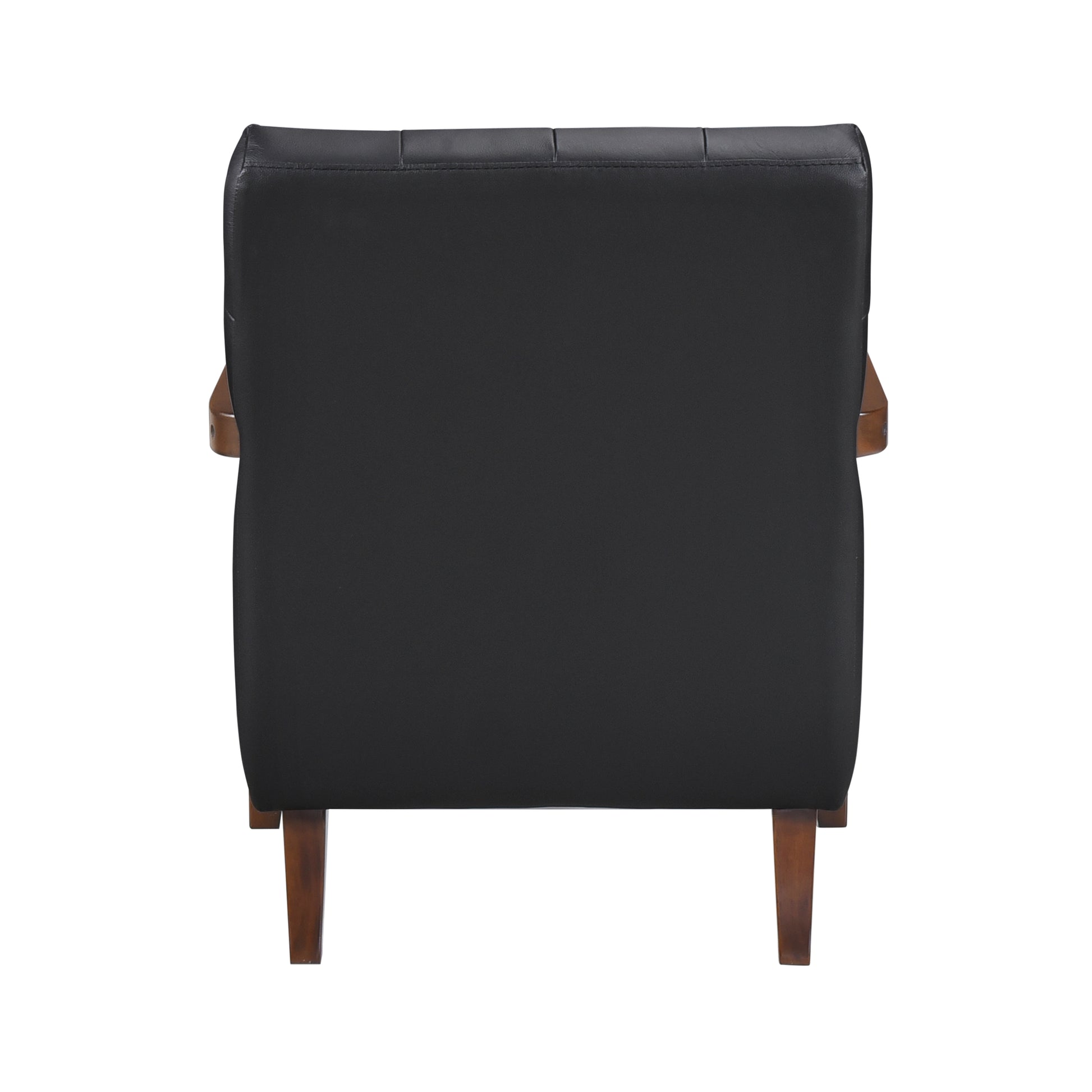 Modern Style Accent Chair Black Leather Upholstered Tufted Detail Walnut Finish Wood Furniture 1Pc Black Primary Living Space Contemporary,Modern Plywood