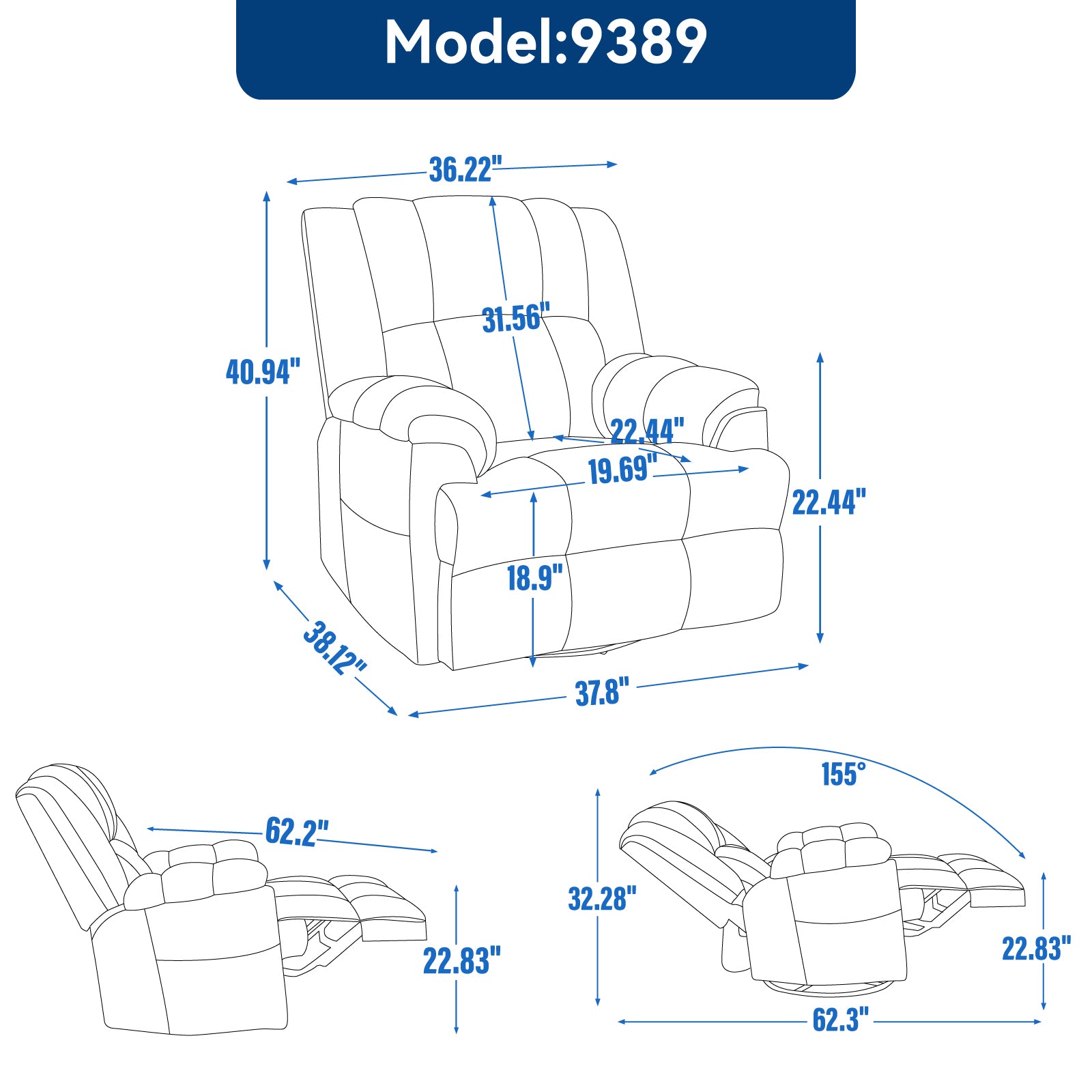 Manual Recliner Chair With Rocker And Swivel In Fabric For Living Room, Green Green Polyester Manual Handle Metal Primary Living Space Medium Firm Cushion Back Heavy Duty American Design Pine Pillow Top Arms Fiber Foam And Polyester Fiber Pad Fabric