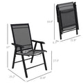 Outsunny Set Of 4 Patio Folding Chairs, Stackable Outdoor Sling Patio Dining Chairs With Armrests For Lawn, Camping, Dining, Beach, Metal Frame, No Assembly, Black Black Steel