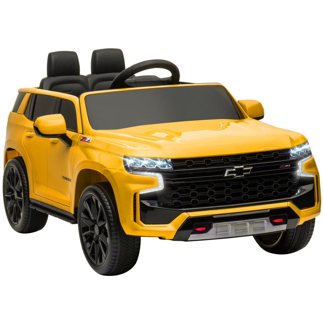 Aosom Chevrolet Tahoe Licensed Kids Ride On Car, 12V Battery Powered Kids Electric Car With Remote Control, 4 Wheeler Suspension, Music, Lights, Horn, For Ages 3 6 Years Old, Yellow Yellow Plastic