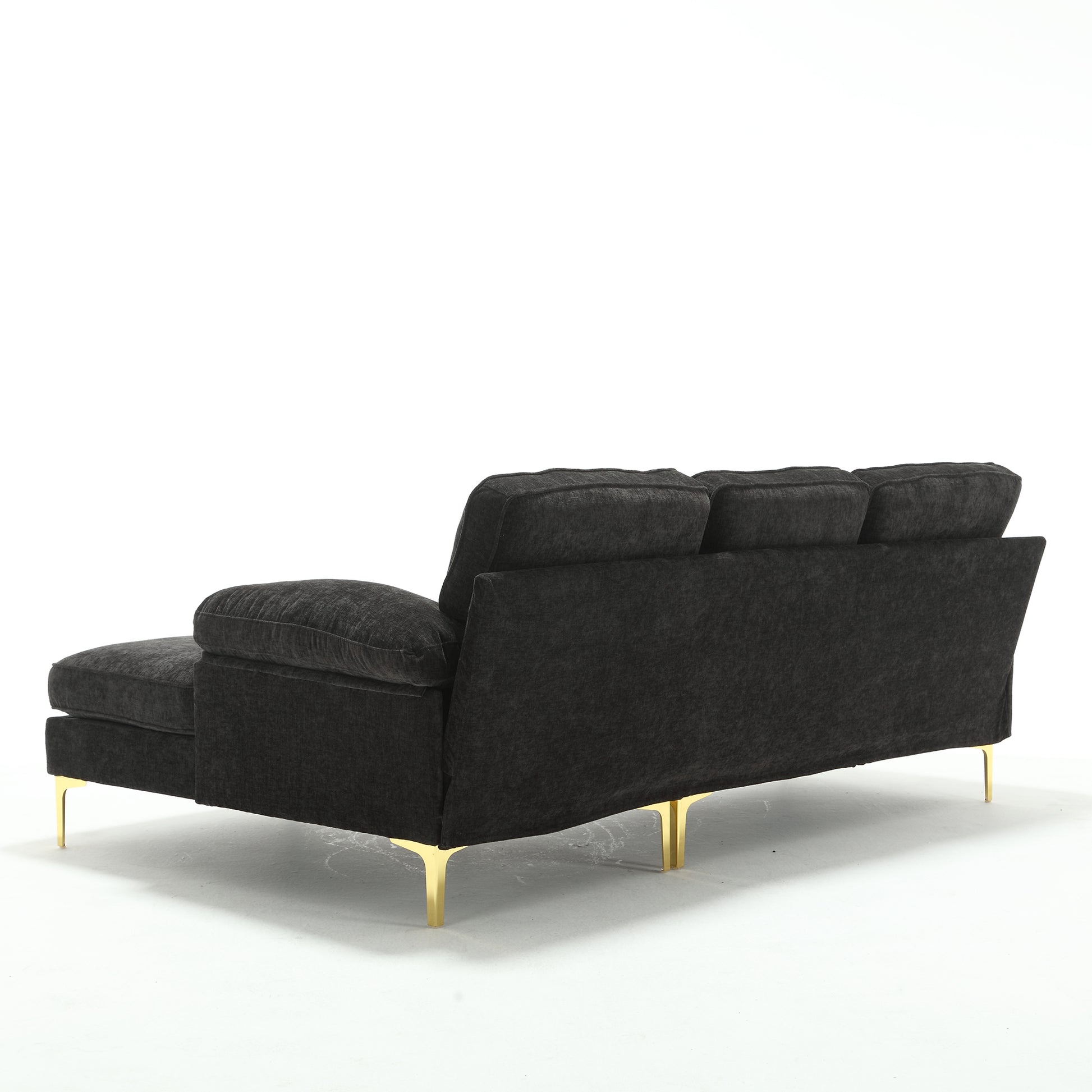 L Shaped Sectional Sofa For Living Room,83" Chenille 3 Seater Sofa With Reversible Chaise, Modern Soft Cushion Fluffy Armrest Couch For For Small Spaces Bedroom Office Apartment Black Black Wood Primary Living Space Soft Solid Wood 4 Seat