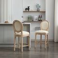 Solid Wood Bar Stools Set Of 2, Classic French Country Wooden Barstools With Upholstered Seating Beige Fabric Wood Fabric