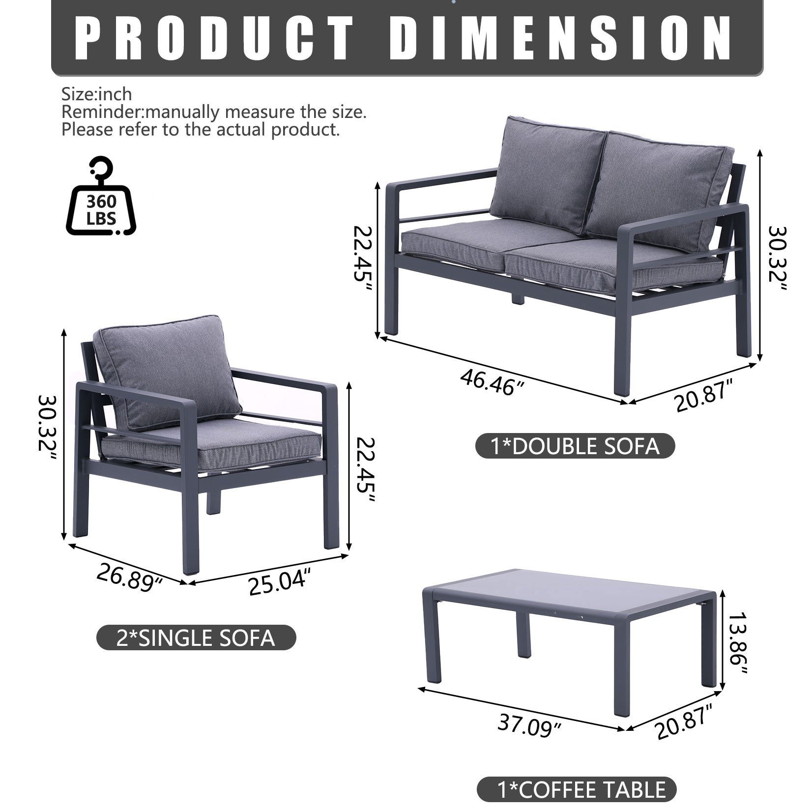 4 Piece Aluminum Outdoor Patio Conversation Set,All Weather Sectional Sofa Outside Furniture With Removable Cushions And Tempered Glass Coffee Table For Courtyard,Poolside,Deck,Balcony Grey Yes Grey Weather Resistant Frame Aluminium