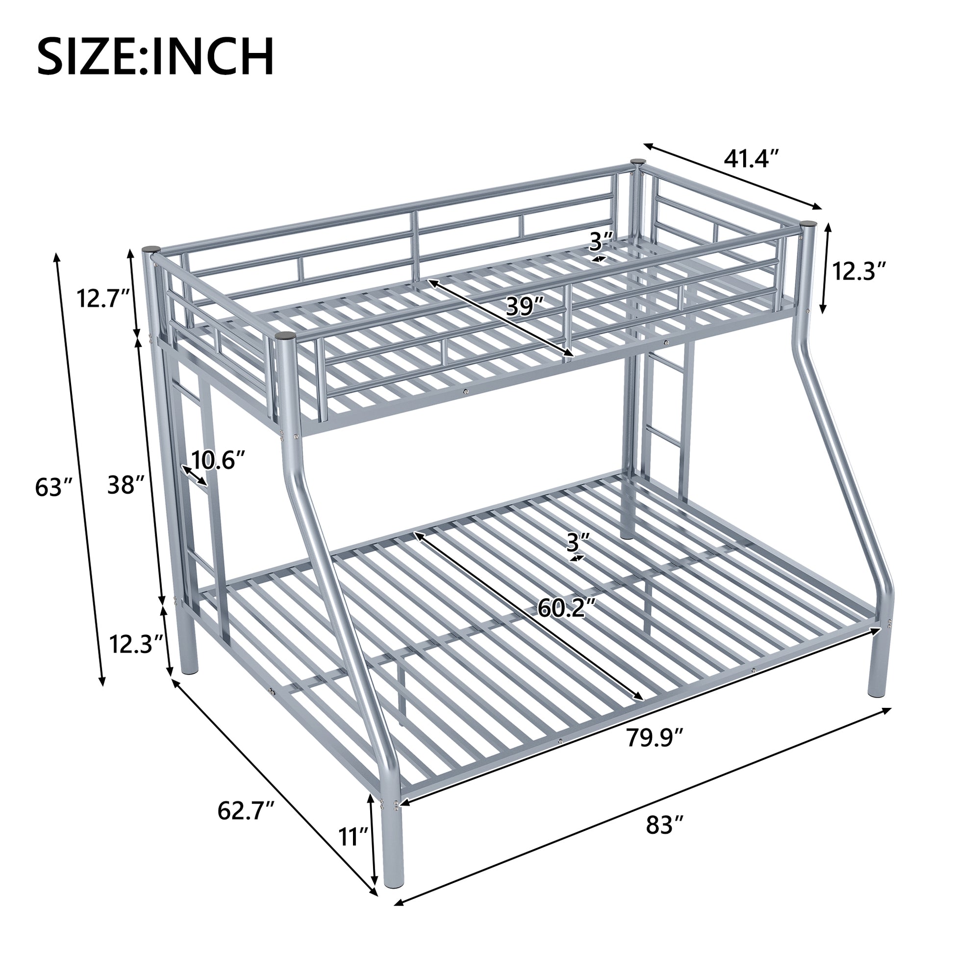 Twin Xl Over Queen Metal Bunk Bed With Ladder And Guardrails, Silver Expected Arrival Time: 9.7 Box Spring Not Required Twin Xl Silver Metal Metal