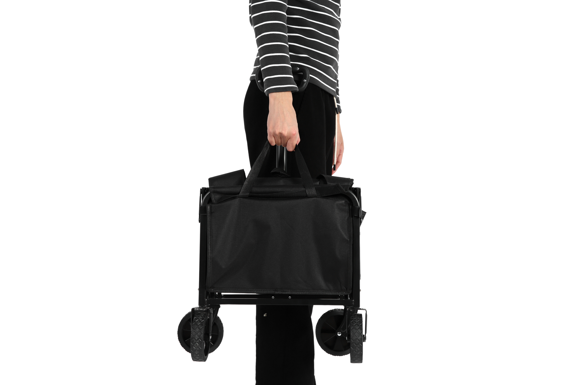 Lightweight Portable Heavy Duty Folding Beach Wagons With Wheels Outdoor Utility Carts For Grocery, Camping, Shopping, Sports, Garden With Large Capacity Black Black Steel