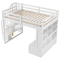 Full Size Loft Bed With Desk And Shelves, Two Built In Drawers, Storage Staircase, White Full White Plywood,Solid Wood Mdf