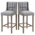 Homcom Modern Bar Stools, Tufted Upholstered Barstools, Pub Chairs With Back, Rubber Wood Legs For Kitchen, Dinning Room, Set Of 2, Grey Grey Rubber Wood