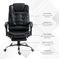 Homcom High Back Ergonomic Executive Office Chair, Pu Leather Computer Chair With Retractable Footrest, Lumbar Support, Padded Headrest And Armrest, Black Black Pu