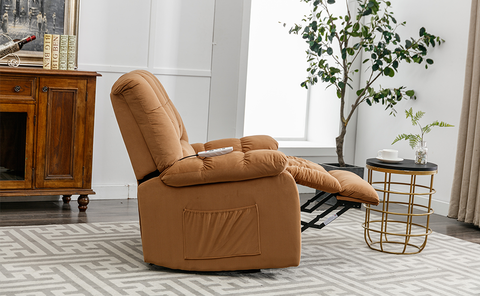 Massage Recliner Chair Electric Power Lift Recliner Chairs With Heat, Vibration, Side Pocket For Living Room, Bedroom, Light Brown Light Brown Velvet