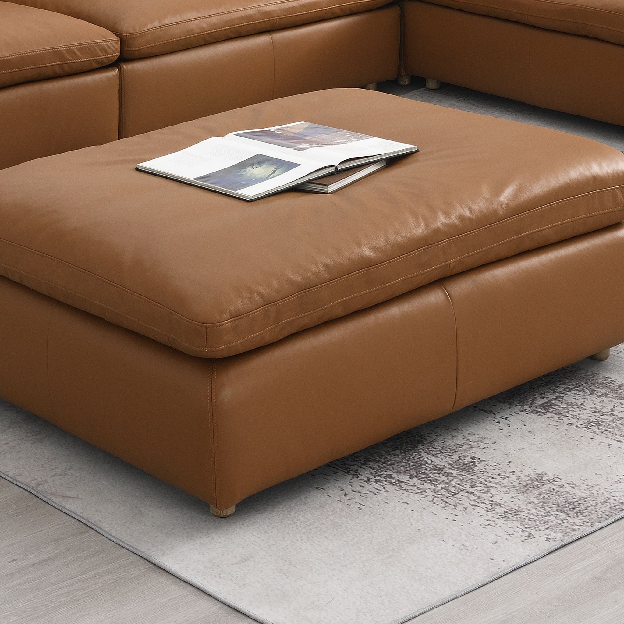 Brighton Ottoman, Brown Top Grain Leather Lv03374 Brown Upholstered