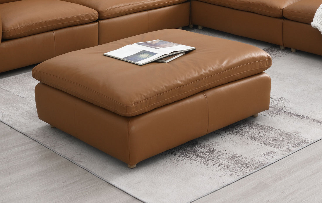 Brighton Ottoman, Brown Top Grain Leather Lv03374 Brown Upholstered