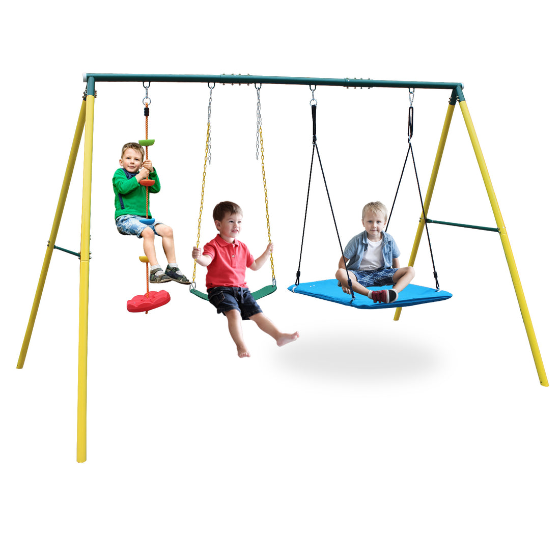 Indoor Outdoor Metal Swing Set With Safety Belt For Backyard Multicolor Steel