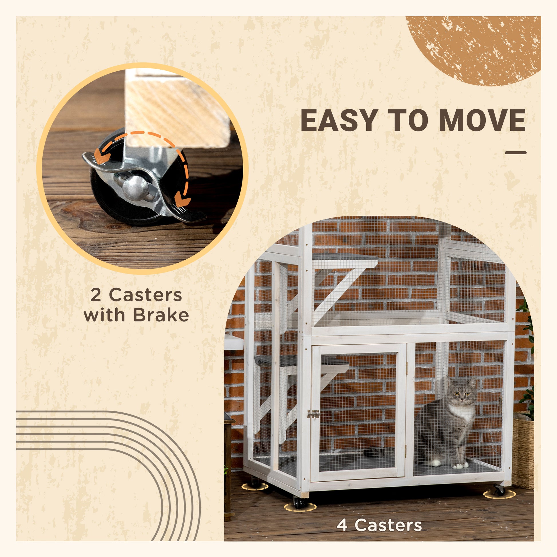 Pawhut 74" Wooden Outdoor Cat House Weatherproof & Wheeled, Catio Outdoor Cat Enclosure With High Weight Capacity, Kitten Cage Condo, Gray Gray Wood